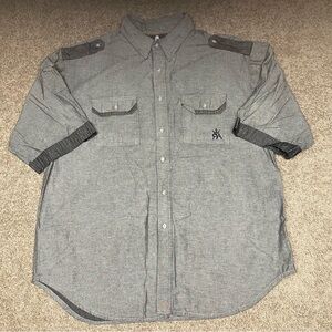 Red Ape men’s 3X short sleeve gray casual button down‎ shirt biker motorcycle